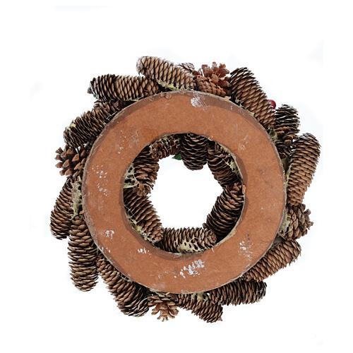 Corona di Natale bianca pigne e agrifoglio 33 cm 6
