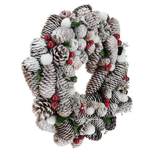 Christmas wreath white pine cones with holly 33 cm 4