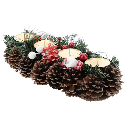 Christmas table decoration with pine cones and candle base 30 cm 3