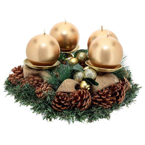 Advent kit wreath, pine cones, spikes, gold candles 3
