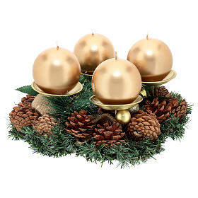 Complete Advent kit wreath, pine cones, spikes, gold candles