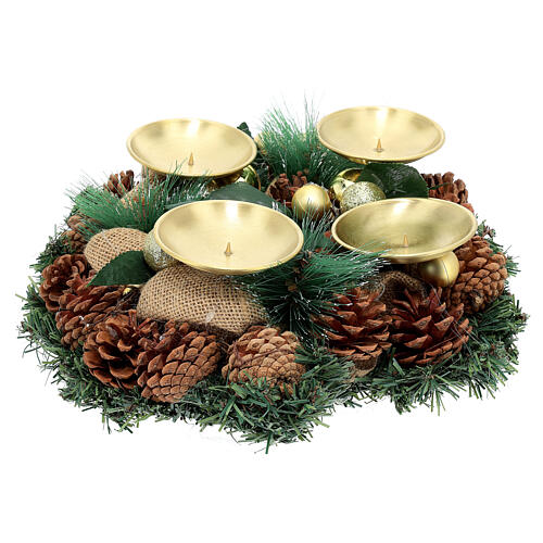Complete Advent kit wreath, pine cones, spikes, gold candles 2