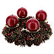 Kit pour l'Avent couronne pommes de pin rogues piques or satiné bougies rouge foncé décorées s5