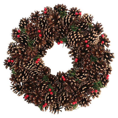 Kit for Advent wreath red pine cones gold satin spikes dark red lined candles 9