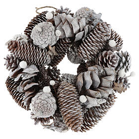 Christmas wreath with pine cones, white and glitter