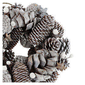 Christmas wreath with pine cones, white and glitter