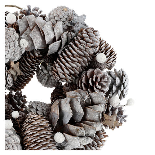 Christmas wreath with pine cones, white and glitter 2