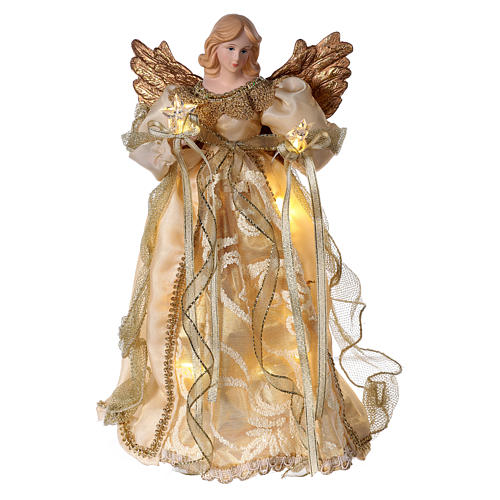 Christmas Tree topper, Angel with golden dress and LED lights 30 cm 1