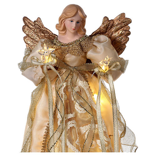 Christmas Tree topper, Angel with golden dress and LED lights 30 cm 2