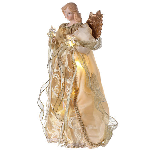 Christmas Tree topper, Angel with golden dress and LED lights 30 cm 3