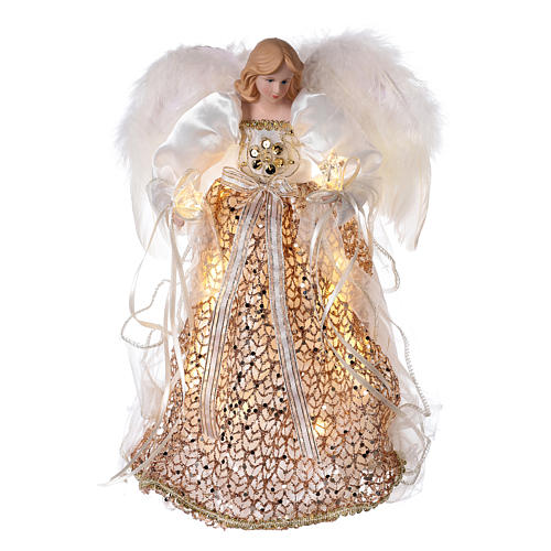 Angel Christmas Tree topper gold glittered with LED lights 12 in 1