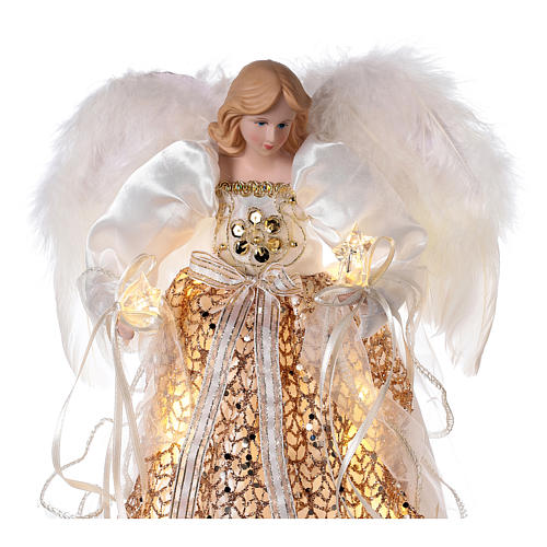 Angel Christmas Tree topper gold glittered with LED lights 12 in 2