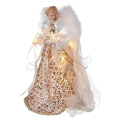 Angel Christmas Tree topper gold glittered with LED lights 12 in 3