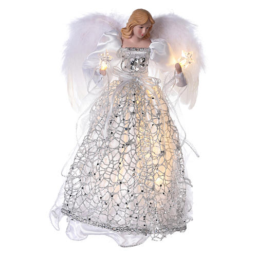 Christmas Tree topper, silver Angel with LED lights 30 cm 1