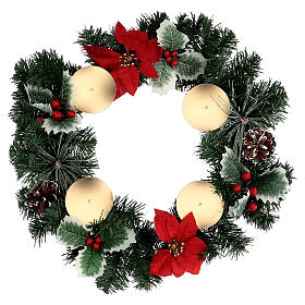 Adventskranz mit Weihnachtssternen, Beeren, Tannenzapfen und Dornen, Durchmesser von 40 cm