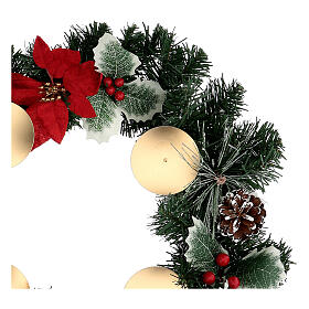 Adventskranz mit Weihnachtssternen, Beeren, Tannenzapfen und Dornen, Durchmesser von 40 cm