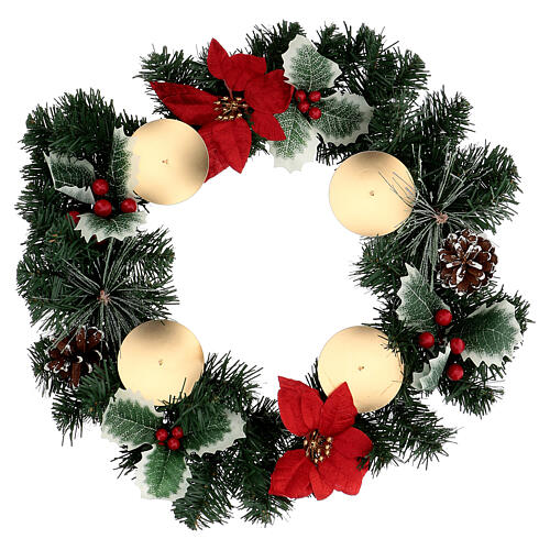 Adventskranz mit Weihnachtssternen, Beeren, Tannenzapfen und Dornen, Durchmesser von 40 cm 1