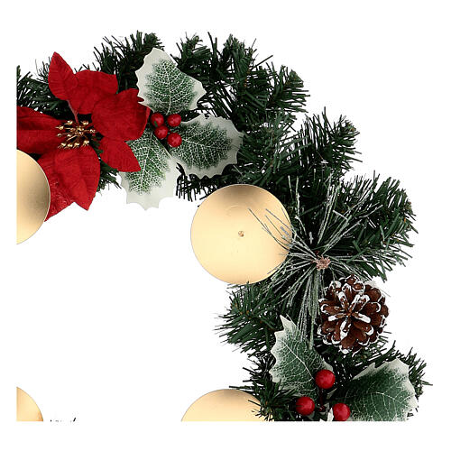 Adventskranz mit Weihnachtssternen, Beeren, Tannenzapfen und Dornen, Durchmesser von 40 cm 2
