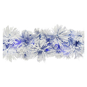 STOCK Blauer schneebedeckter Kiefer-Weihnachtskranz mit 50 blauen LED-Leuchten, 270 cm lang