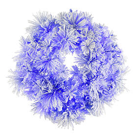 STOCK Couronne Noël sapin bleu enneigé diamètre 80 cm avec 50 LED