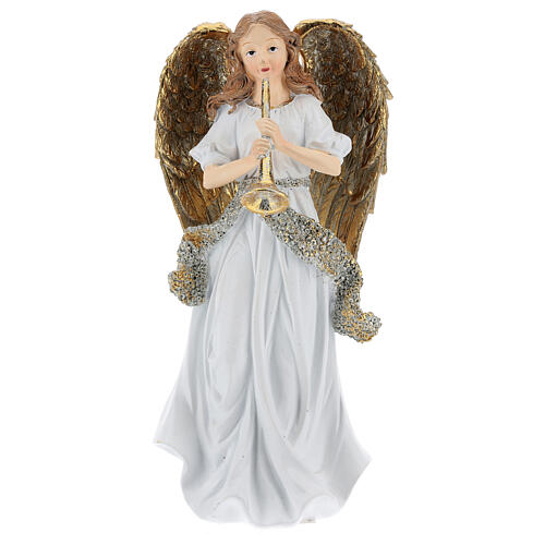 Ángel navideño resina con tromba 25 cm 1