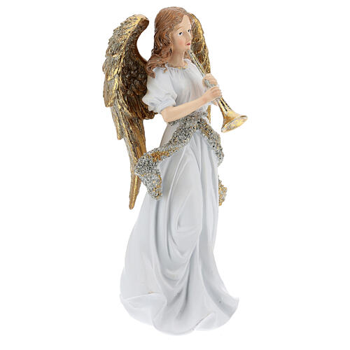 Ángel navideño resina con tromba 25 cm 3