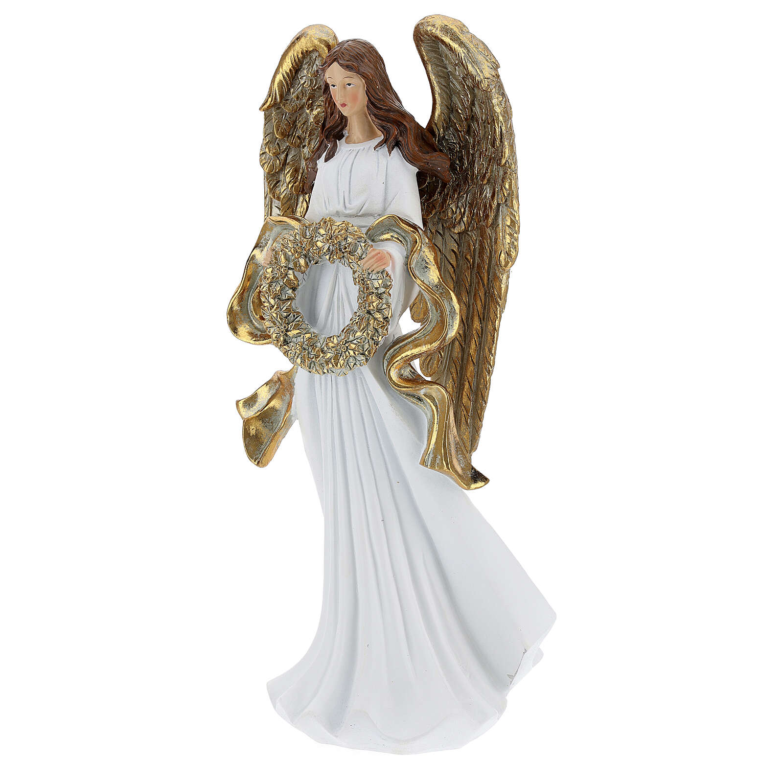 Christmas angel statue 35 cm with wreath | online sales on HOLYART.com