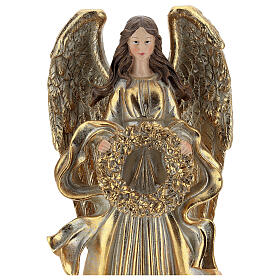 Golden Christmas angel with wreath figurine 35 cm