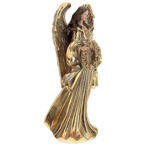 Anjo dourado com coroa de Natal resina 35 cm 4