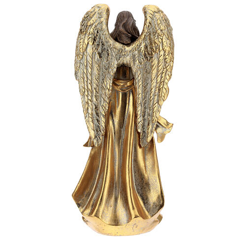 Anjo dourado com coroa de Natal resina 35 cm 5