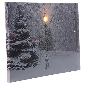 Bild aus Harz mit Lichtern Schneelandschaft schwarz/ weiß, 30x40 cm