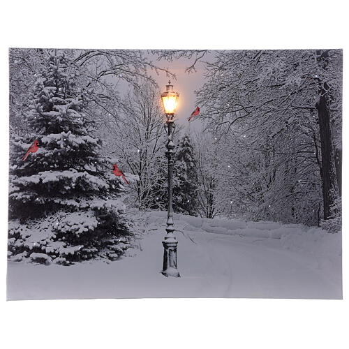 Bild aus Harz mit Lichtern Schneelandschaft schwarz/ weiß, 30x40 cm 1