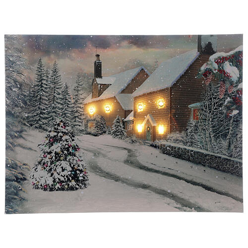 Bild weihnachtlicher Stil schneebedecktes Dorf mit Lichtern, 30x40 cm 1