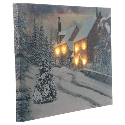 Cuadro navideño pueblo nevado luminoso fibra óptica 30x40 cm 2