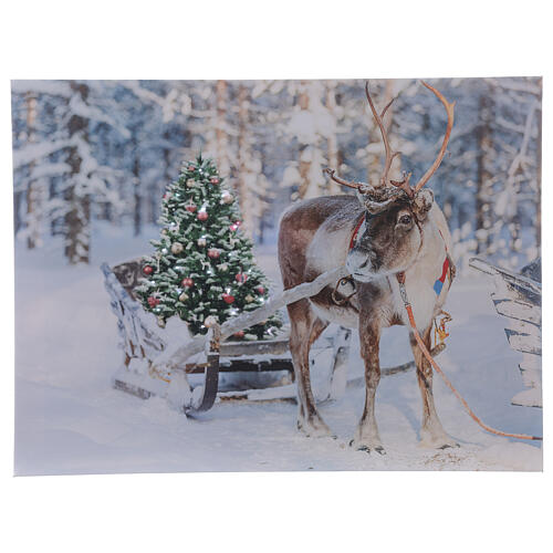 Bild weihnachtlicher Stil Rentier mit Schlitten und Lichtern, 30x40 cm 1