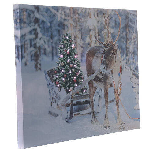 Bild weihnachtlicher Stil Rentier mit Schlitten und Lichtern, 30x40 cm 2
