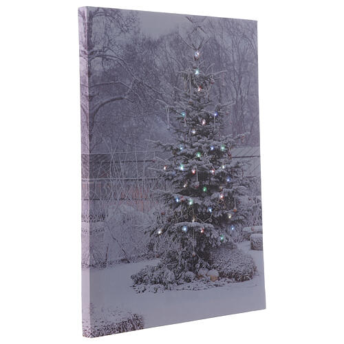 Quadro albero Natale addobbato fibra ottica luminoso 40x30 cm 2