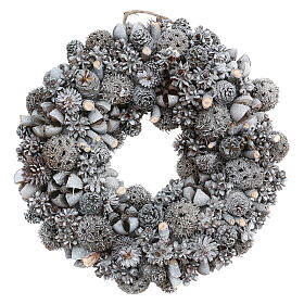 Couronne Noël Avent paillettes argent 25 cm
