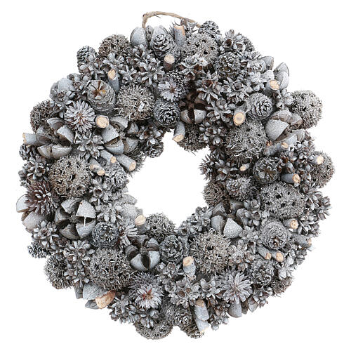 Ghirlanda natalizia corona avvento glitter argento 25 cm 1
