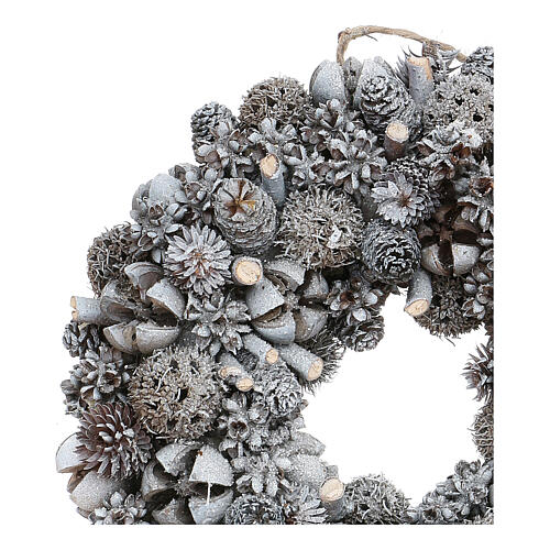 Ghirlanda natalizia corona avvento glitter argento 25 cm 3