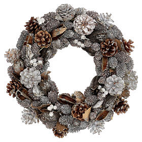 Couronne Noël Avent or et blanc 35 cm