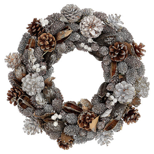 Grinalda de Natal - Coroa do Advento ouro e branco com glitter 33 cm 1