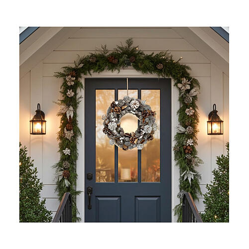 Grinalda de Natal - Coroa do Advento ouro e branco com glitter 33 cm 2