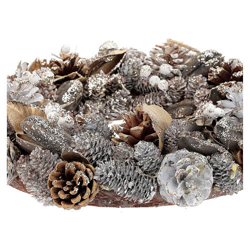 Grinalda de Natal - Coroa do Advento ouro e branco com glitter 33 cm 4