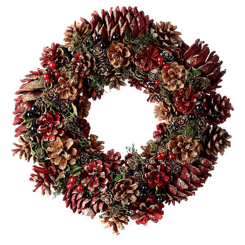 Christmas wreath with red pine cones 35 cm 1