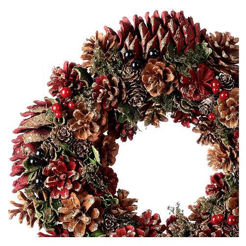 Christmas wreath with red pine cones 35 cm 2