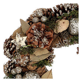 Grinalda de Natal - Coroa do Advento pinhas e folhas glitter ouro 30 cm