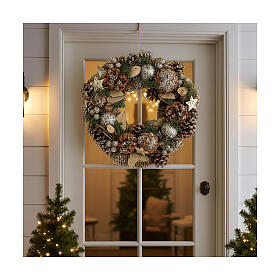 Grinalda de Natal - Coroa do Advento pinhas e folhas glitter ouro 30 cm