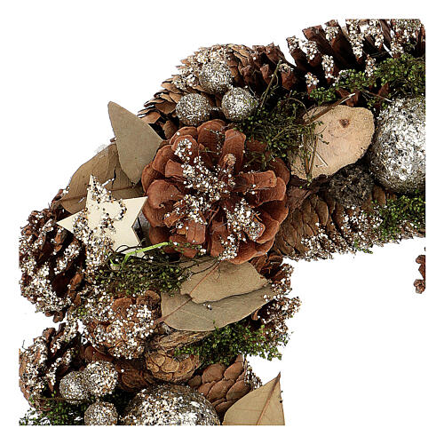 Grinalda de Natal - Coroa do Advento pinhas e folhas glitter ouro 30 cm 2