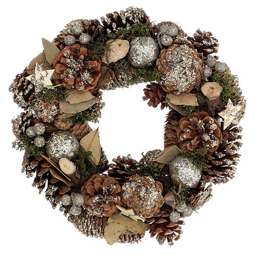 Grinalda de Natal - Coroa do Advento pinhas e folhas glitter ouro 30 cm 1